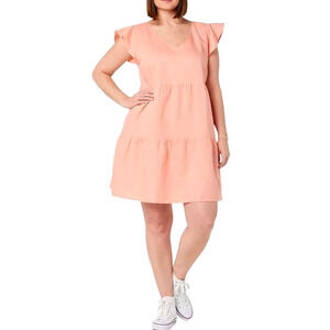 Goodthreads Relaxed Fit V-Neck Flutter Sleeves Tiered Dress Color Orange Size M